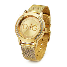 Women's Gold Tone Mesh Band Watch Rhinestones Accent 36mm Dial Quartz Wristwatch