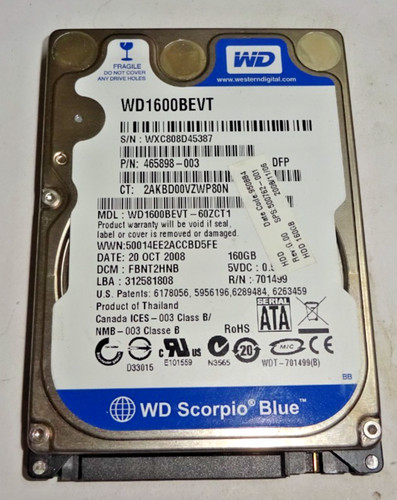 WESTERN DIGITAL *** WD1600BEVT*** 160 GB *** SATA HDD Notebook 2,5 Zoll #NFP1402