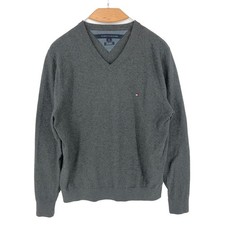 TOMMY HILFIGER Men V-Neck Pima Cotton Cashmere Jumper Pullover Sweater Size S