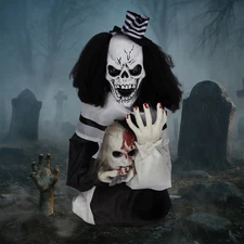 LEADZM 1.8 FT Pumpkin Man with Hat, Red Lights for Eyes