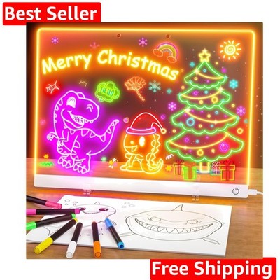 Acrylic Dry Erase Board with Light, 13.7''X10'' 6-Color Neon Glow Memo LED Ligh...