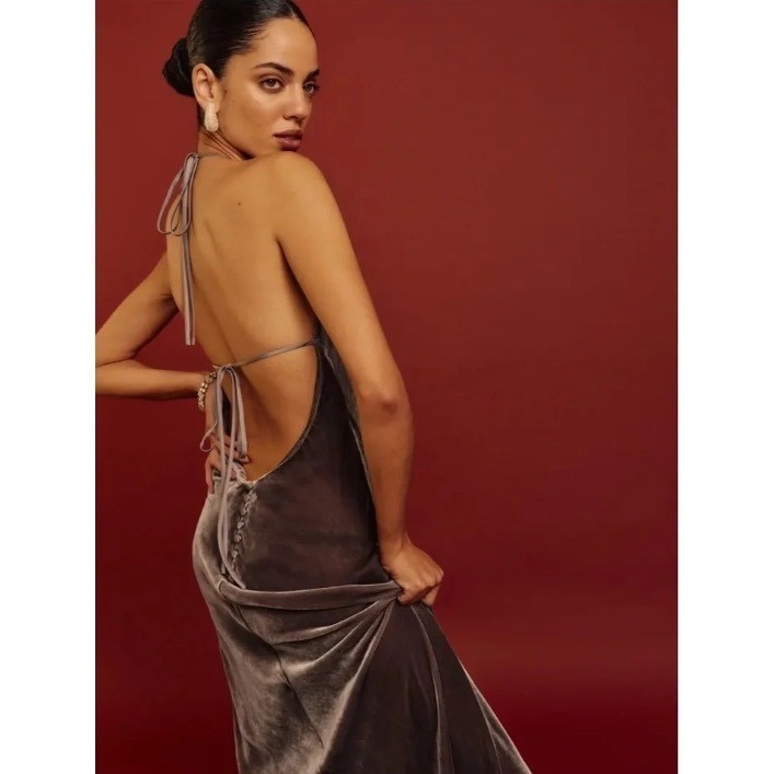 NWT Reformation Jeany Silk Blend Velvet Halter Maxi Dress Open Back Magnetic XS image 2