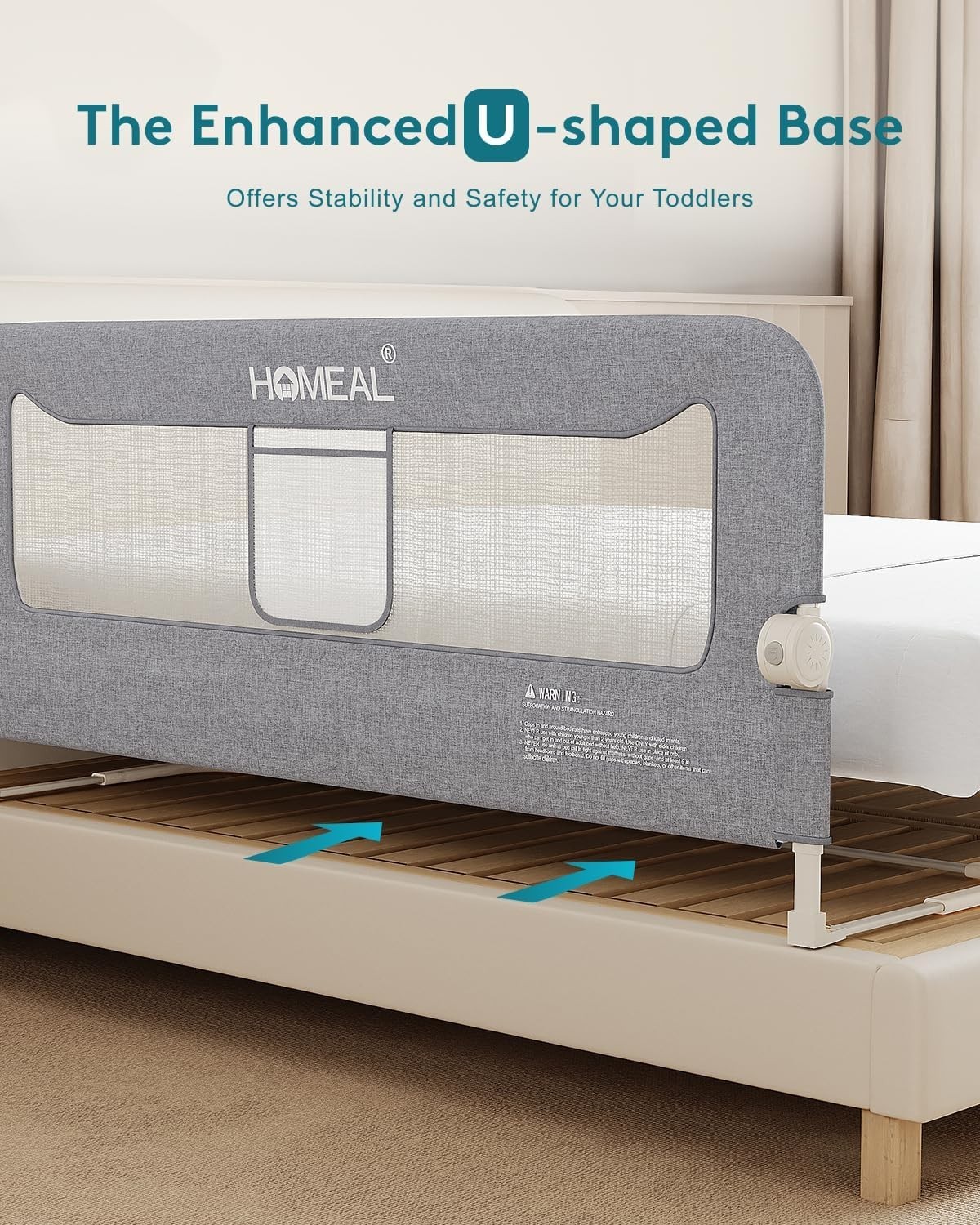 HOMEAL Bed Rail for Toddlers, 59in Swing Down Baby Bed Rail Guard, Grey