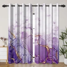 Purple Marble Window Curtains Modern Abstract Chic Texture Window Drapes Purp...
