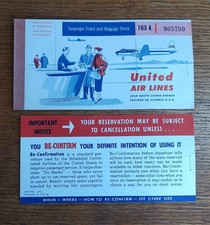 Vintage 1954 United Airlines Ticket Receipt Klamath Falls, OR to Washington DC