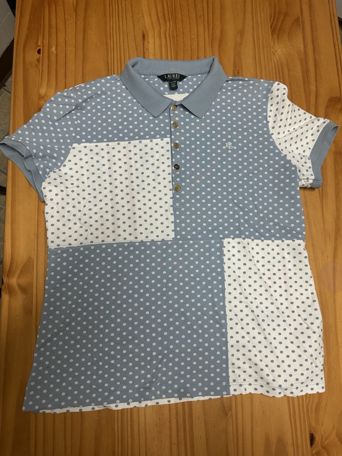 Lauren Ralph Lauren Men's Blue White Polka Dot Polo Shirt XL Button Logo