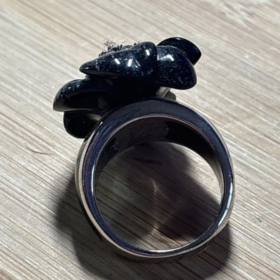 Rare Angélique de Paris Sterling Silver Black Resin Floral Poppy Ring CZ NWT 7.5