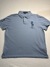 Polo Ralph Lauren Polo Shirt Mens short XL Blue Custom Fit Big Pony 3 Patch