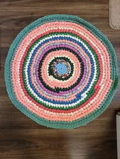 Vintage Handmade Rag Rug 27" 
