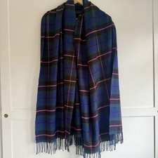 Oversized Blue Plaid Tartan Blanket Scarf Shawl Wrap  Winter Warm Soft Fringe