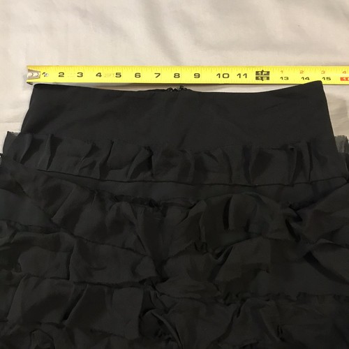 Gonna Talbots donna Petites 8P nera in seta con volant a strati maxi - Foto 4 di 9
