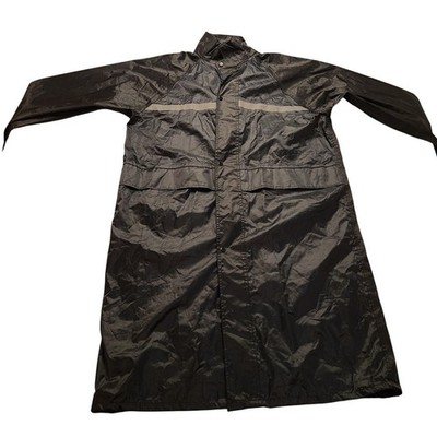 Black Full Length Raincoat Mesh Lined Reflective Stripe Men's Long Jacket 2XL