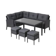 Orlando Outdoor Corner Sofa Dining Set – 5 Piece, Black, Glass Table