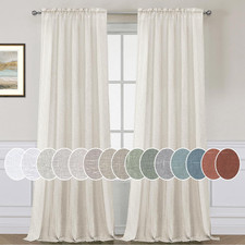 Natural Linen Rod Pocket Curtains 84 Inch Length for Living Room 2 Panel Pocket