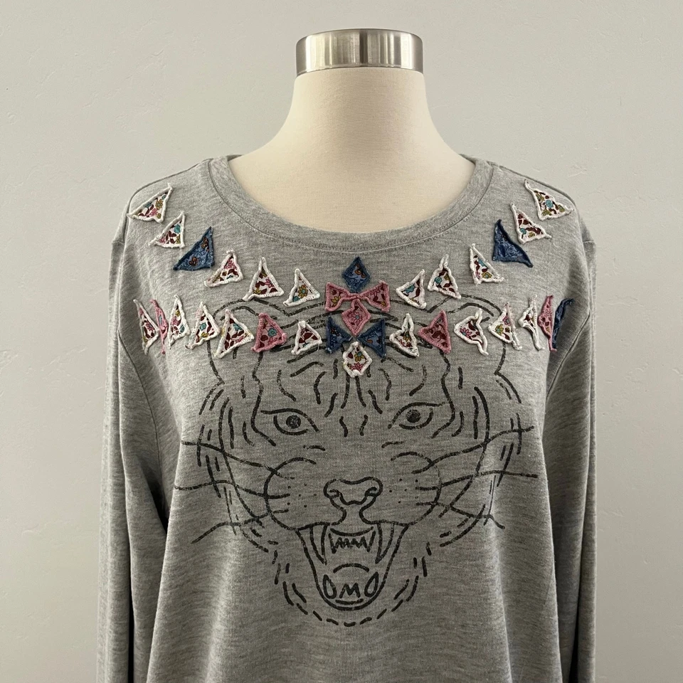 Sudadera Anthropologie x Luna Mercantile Co Tigre Gráfica Patchwork Gris Pequeña Foto 3 de 4