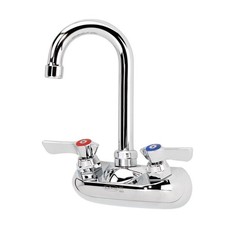 Krowne 4 in Wall Mount Sink Faucet w/ 3 1/2 in Swivel Gooseneck Spout