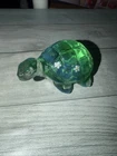 FENTON GLASS GREEN TURTLE FLOWERS HP SIGNED VTG #14