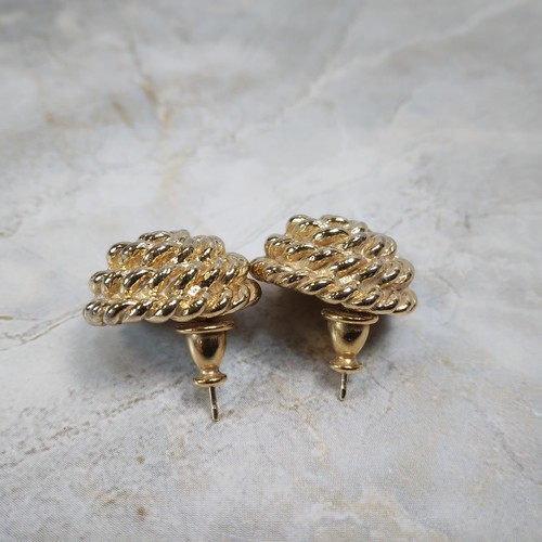 Vintage Monet Gold Tone Rope Swirl Dome Pierced Push Back Stud Earrings - Picture 2 of 6