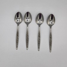 Vintage Lot of 4 Stainless Steel Spoons Floral Engraved Handles