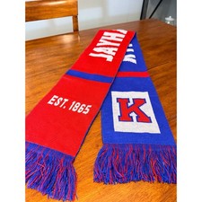 Kansas Jayhawks Rock Chalk EST 1865 Knitted Scarf Red Blue Fringe