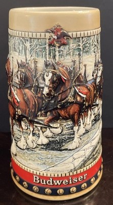 Vintage 1988 Budweiser Stein Holiday Beer Mug Clydesdales Mug Decorative