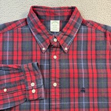 Brooks Brothers Milano Plaid Button Down Shirt Mens XL Red Blue Cotton