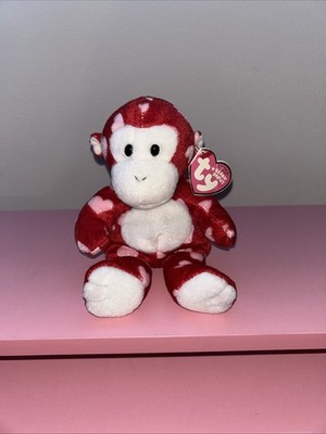 7'' Ty Beanie Babies Bliss Red Monkey Pink Hearts Baby Toy Plush 2007 Stuffed