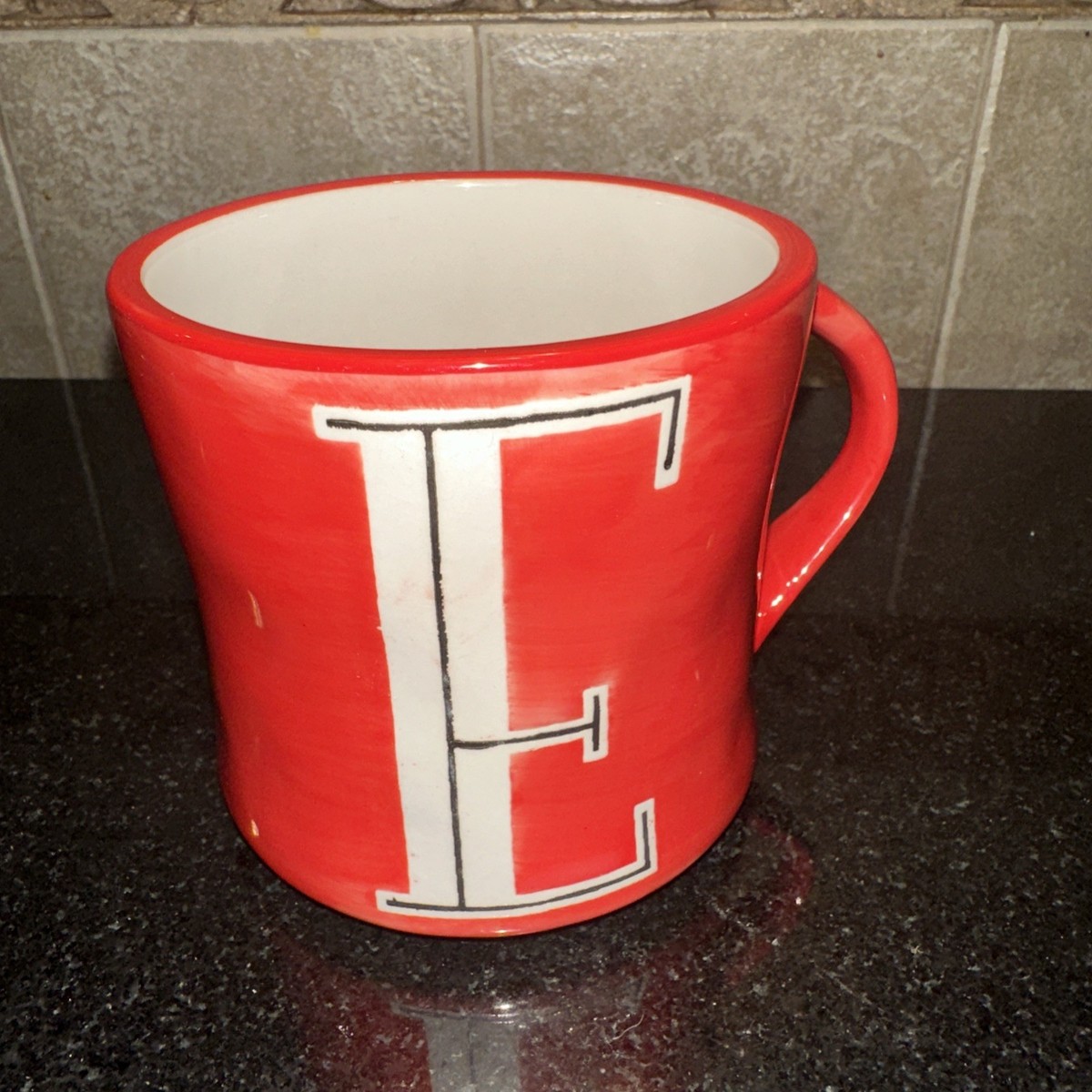 Anthropologie Letter "E" Initial Monogram Red Hand Painted Coffee Mug 14 oz  | eBay