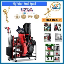 Golf Bag Storage Rack with Wheels Garage Organizer for Clubs Balls Accessories