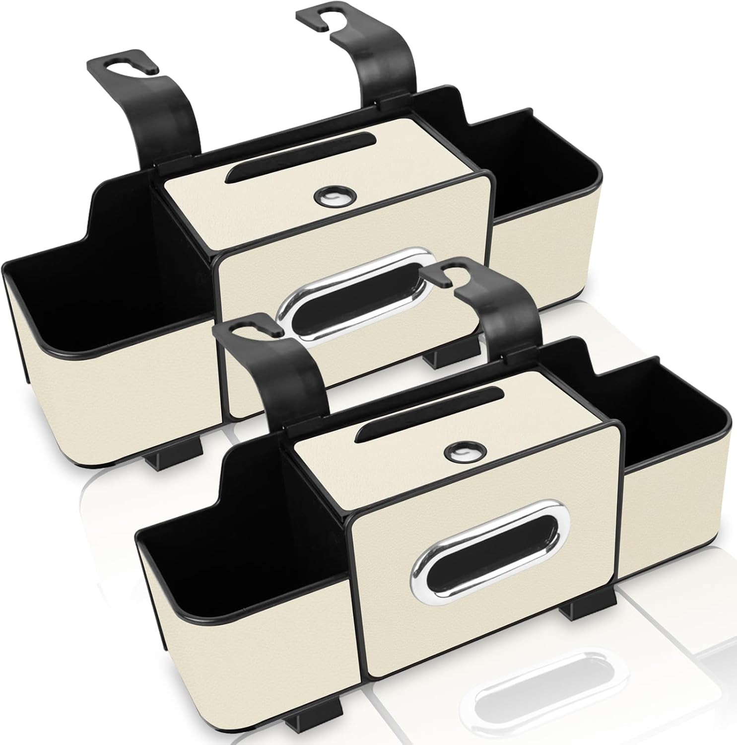 Durable White PU Leather Car Seat Back Organizer Dual 2-Pack