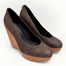 Stuart Weitzman Silver Sparkle Glitter Wedge Heels US 8