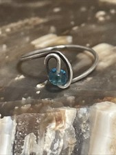 Petite Blue Bead  Sterling Silver Wire Ring Size 6.5