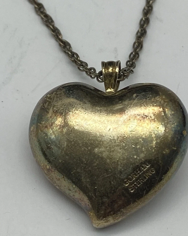 Collar Gorham Plata Esterlina Corazón Hinchado Floral Colgante 30 1/4" 16.0g Foto 4 de 4