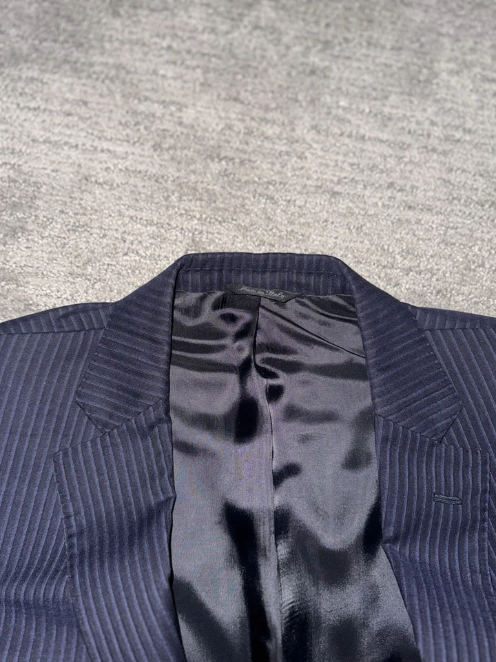 Traje G. Manzoni Hecho en Italia 40R / 34W - Azul Marino Rayas Lana Reda y Cachemira Foto 4 de 4