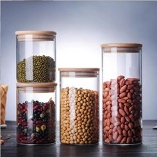 Bamboo Lid Airtight Glass Jars - 5,6,8-Pack Sets for Kitchen Pantry Storage