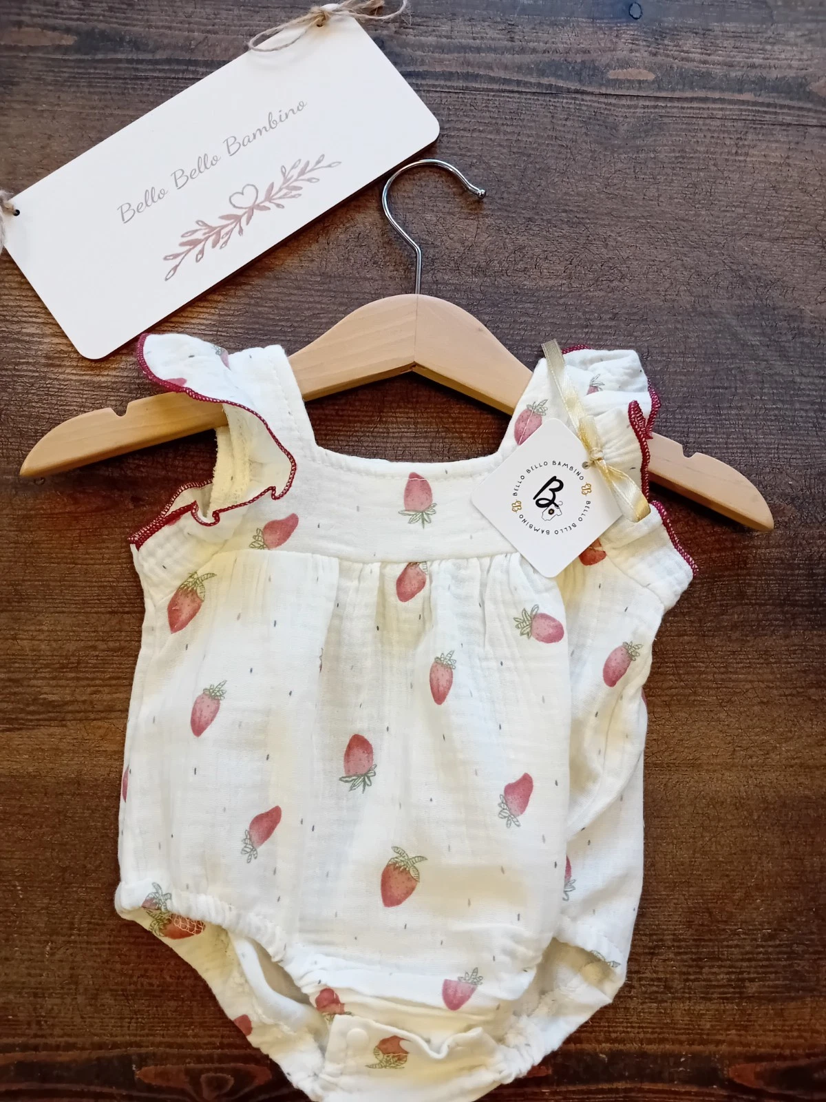 Girls Strawberry Romper 6-9 Month Baby Clothes Outfit Cream & Red