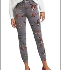 Pilcro And The Letterpress High Rise Skinny Corduroy Floral Pants Size 25 Gray