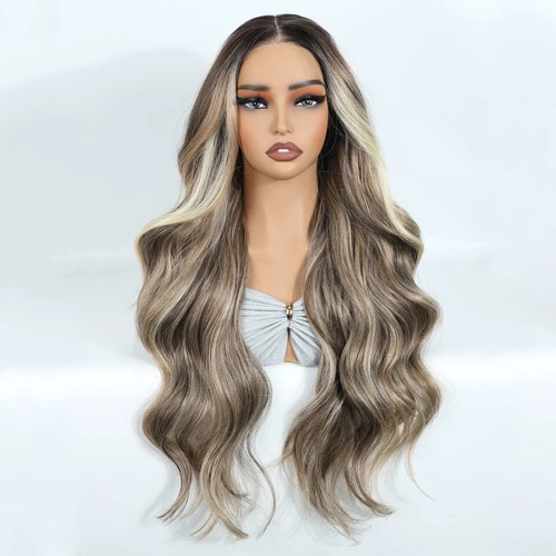 Synthetic Lace Front Wigs Long Body Wave Lace Wig Ombre Brown 6x4 Pre Plucked UK - Picture 5 of 27