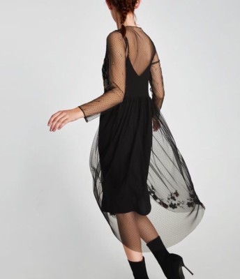 Zara Women Embroidered Dotted Mesh Long Dress Size S NWT | eBay