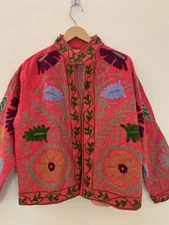 Suzani Hand Embroidered Cotton Canvas Short Jacket | Vintage Canvas Jacket