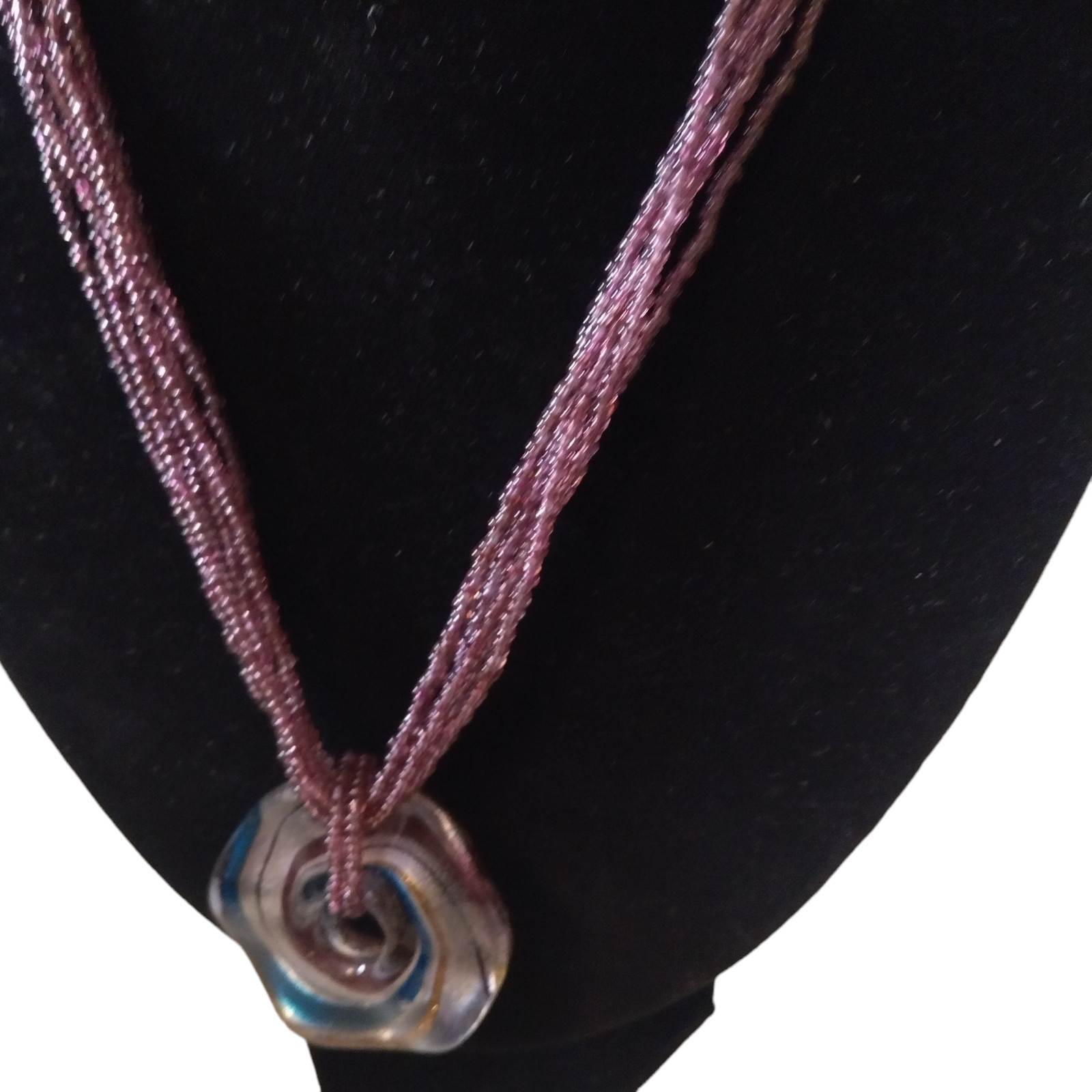 Multi-Stranded Beaded Iridescent Glass Pendant Ne… - image 4