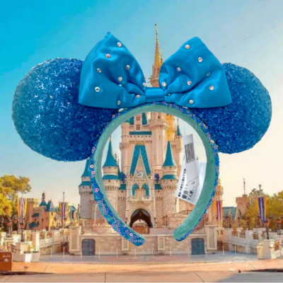 DisneyParks Minnie Mouse Ears Emerald Blue Sequin Edition Headband Kids Adult