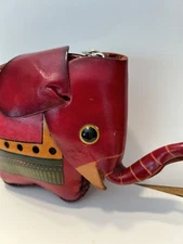 Handmade Red Elephant Coin Purse 100% Genuine Leather Mini Wallet Wristlet