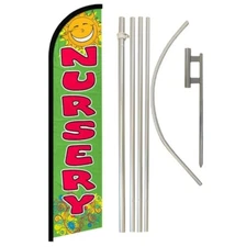 Nursery Green Advertising Windless Banner Flag & Flag Pole Kit & Ground Spike