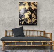 Contemporary Canvas Abstract Framed Rectangle Painting with Silver Frame 18