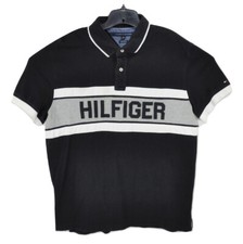 Tommy Hilfiger Men's Black Gray XL Polo Shirt Custom Fit Spell Out Color Block