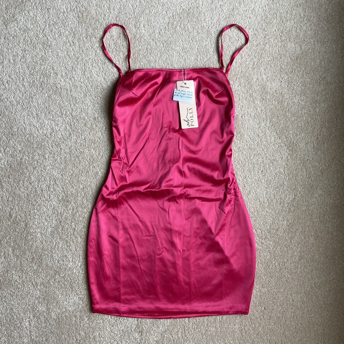 BNWT Oh Polly Short & Sweet Neon Hot Pink Satin Party Bodycon Mini Dress UK  8 | eBay UK
