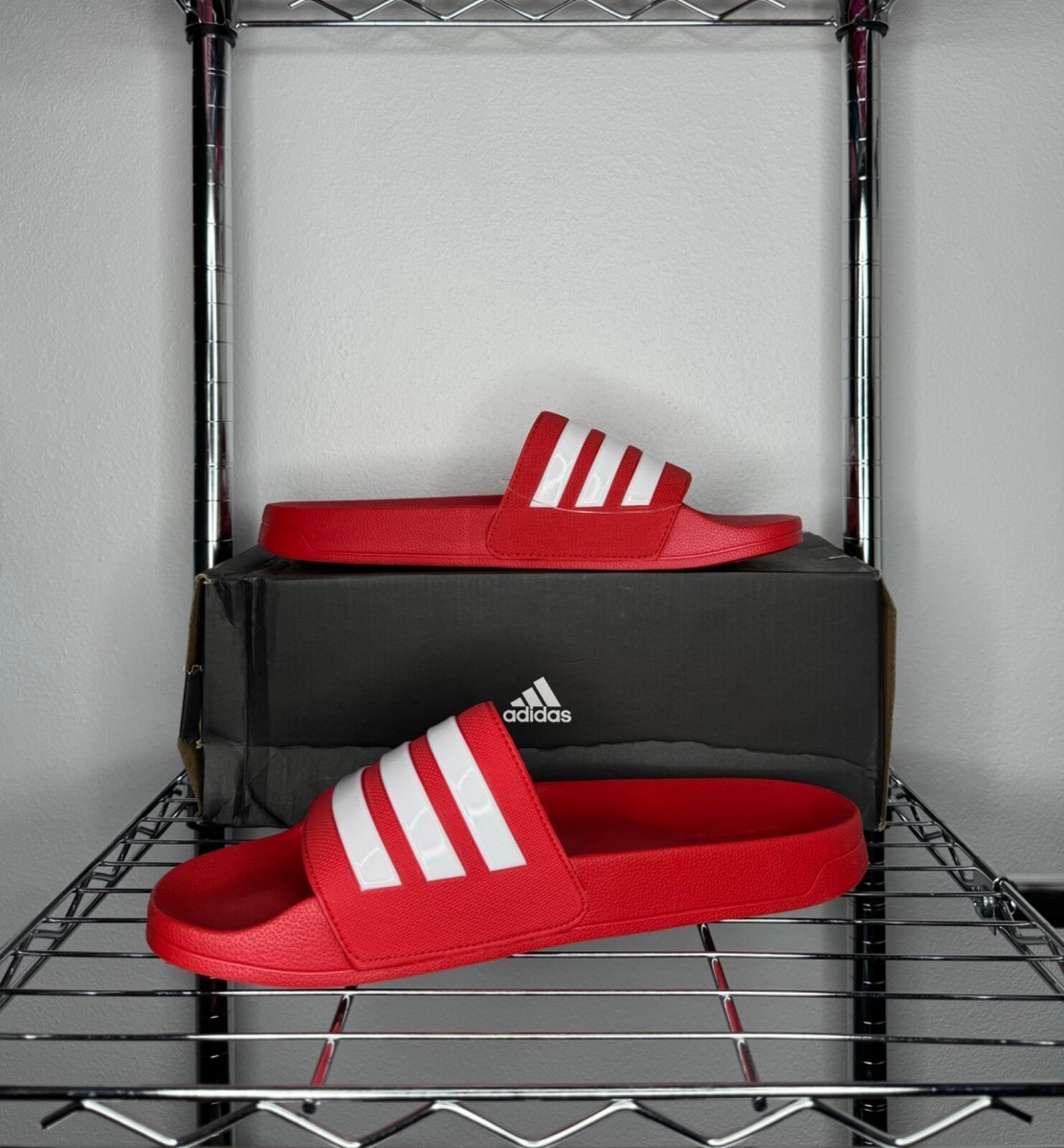 Men's 15US - Adidas Adilette Shower Slides 'Scarlet White' FY7815 | eBay