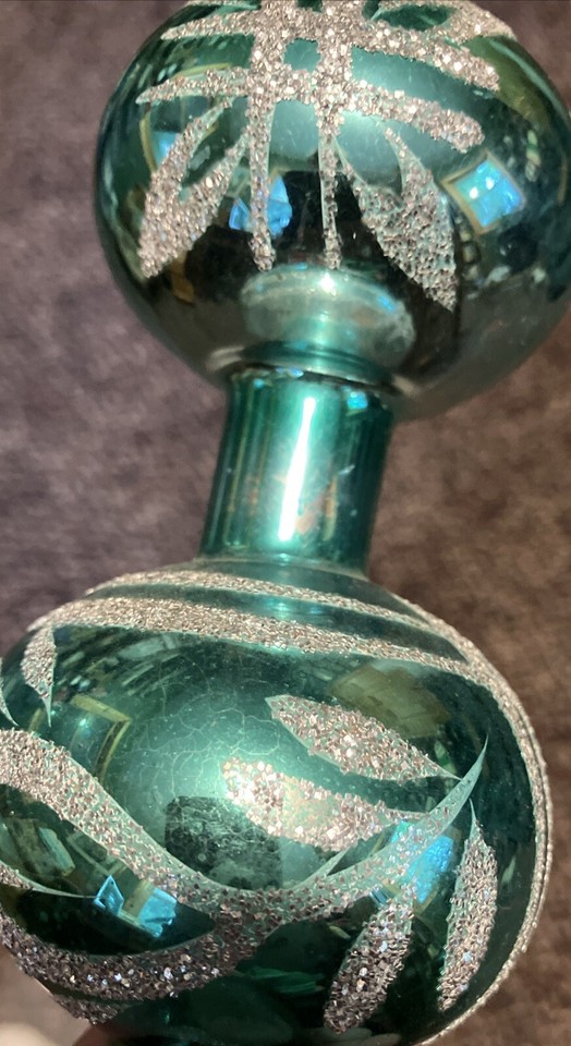 Vintage Glass Tree Topper Green Glitter Hand Decorated 12 Inch eBay