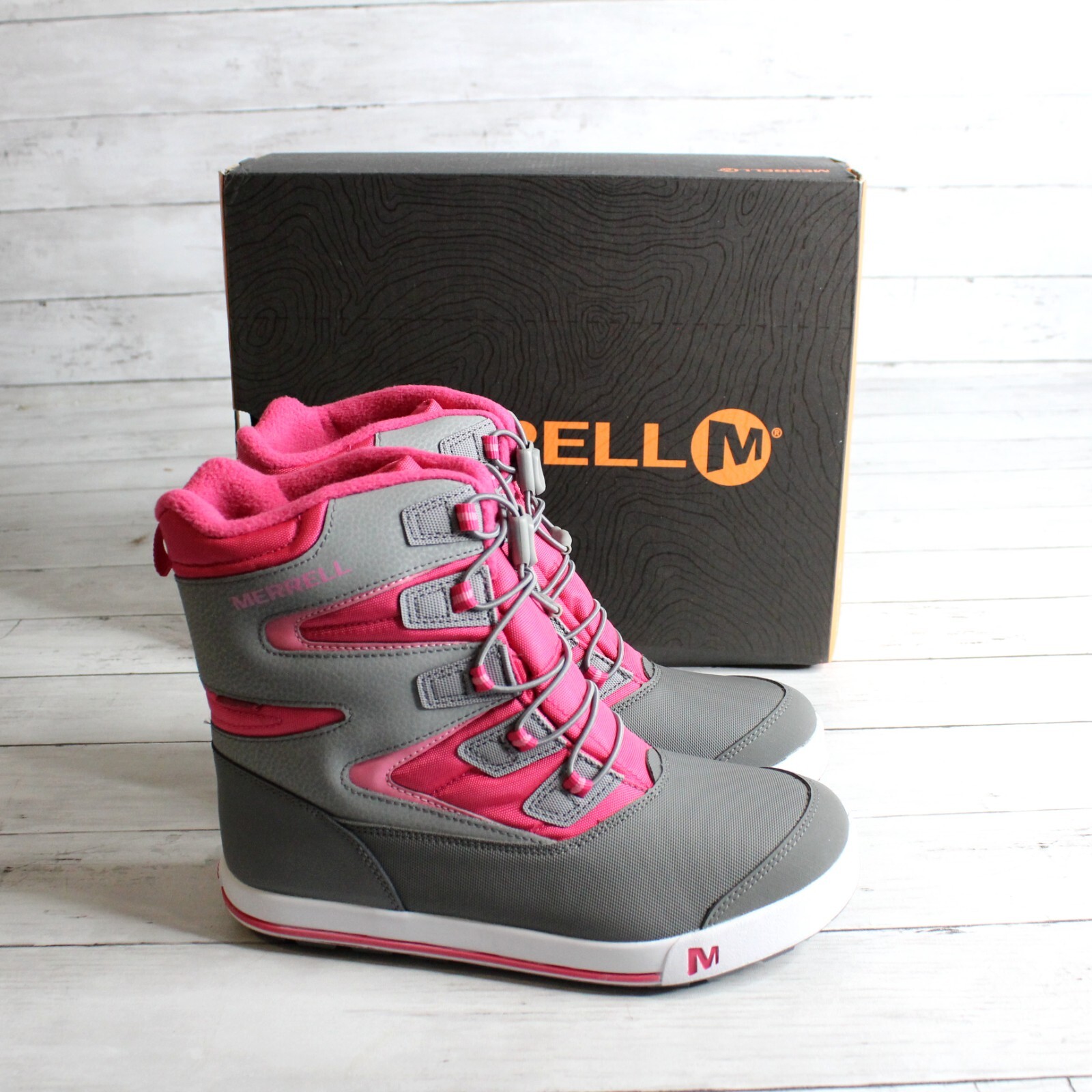 Stivali da neve invernali impermeabili Merrell bambina taglia 6 M EUR 37 rosa grigio stringati